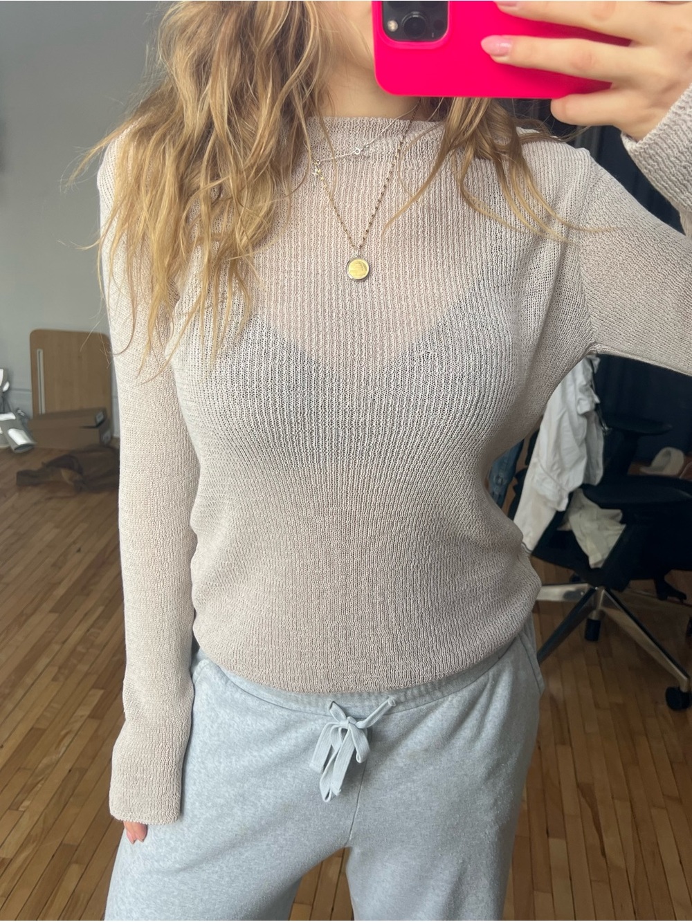 Zara Light Beige Crewneck Knit Sweater